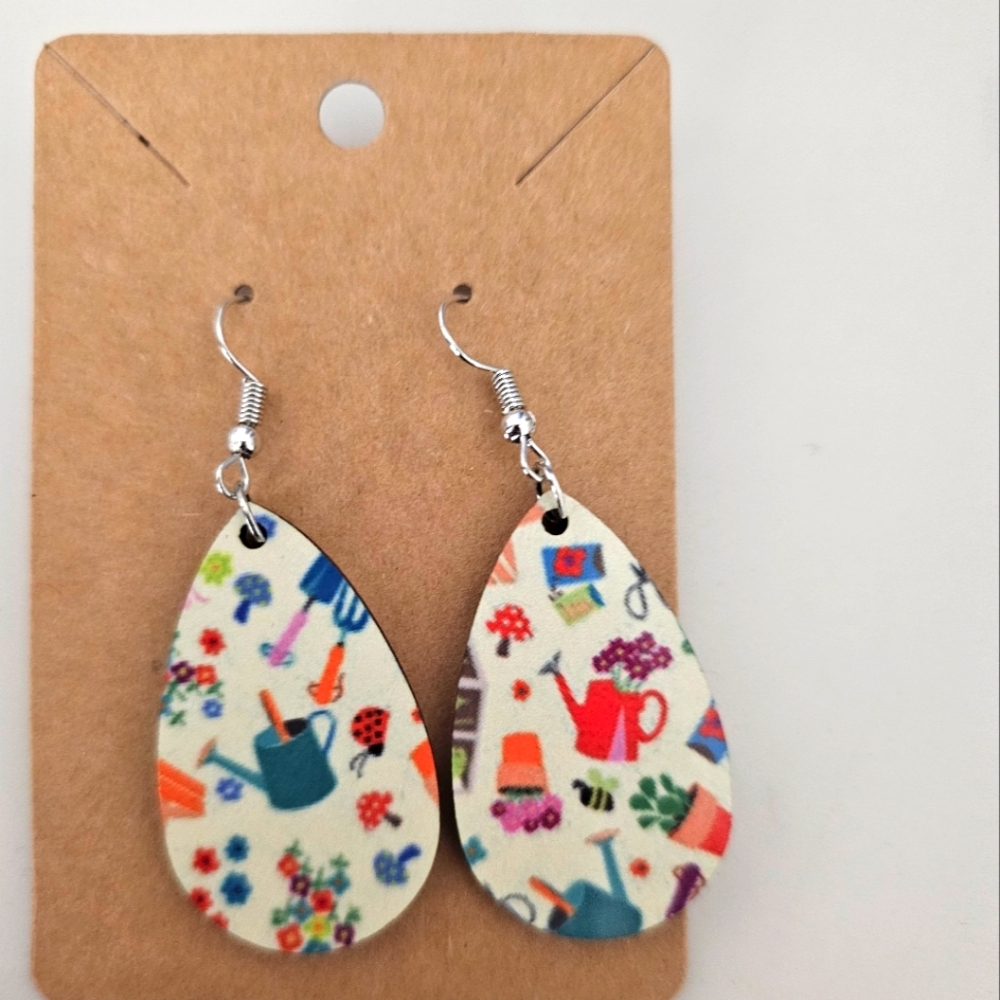 Colorful Gardening Themed Teardrop Earrings Handmade